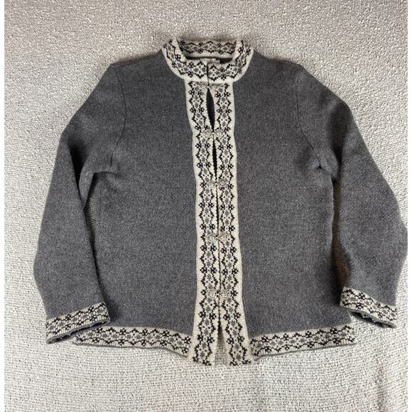 Natural Style Estonia Fair Isle 100% Wool Cardigan Womens XL Metal Clasps Scandi - Picture 1 of 14